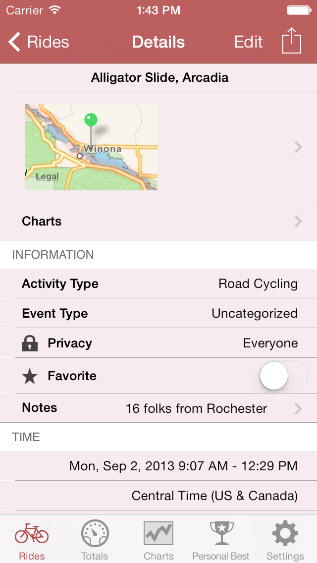 BikeSmart ride details screen